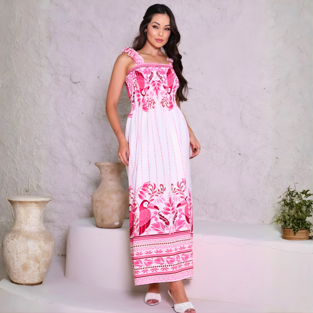 Vestido Longo Estampado - Estilo Farm Tucanos e Araras