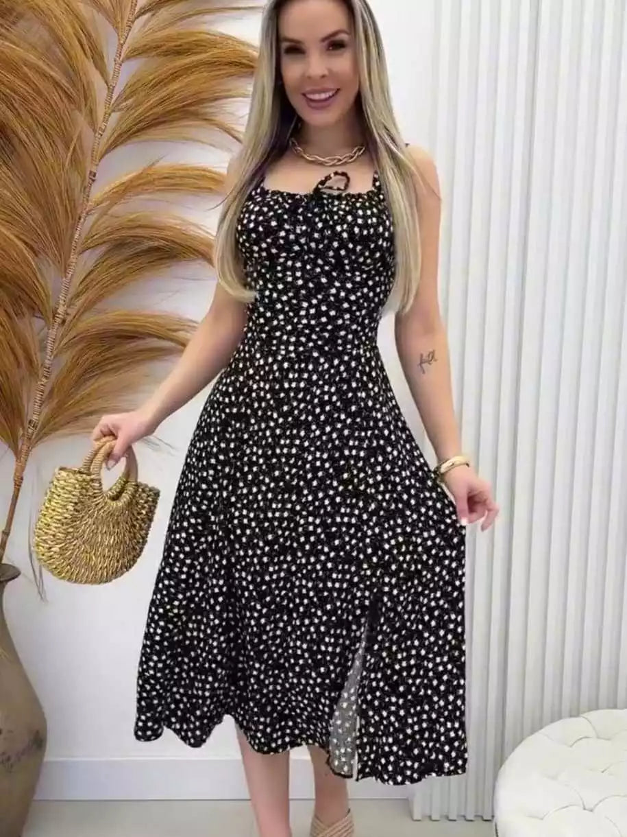 Vestido Feminino Mídi Romântico Estampa Floral