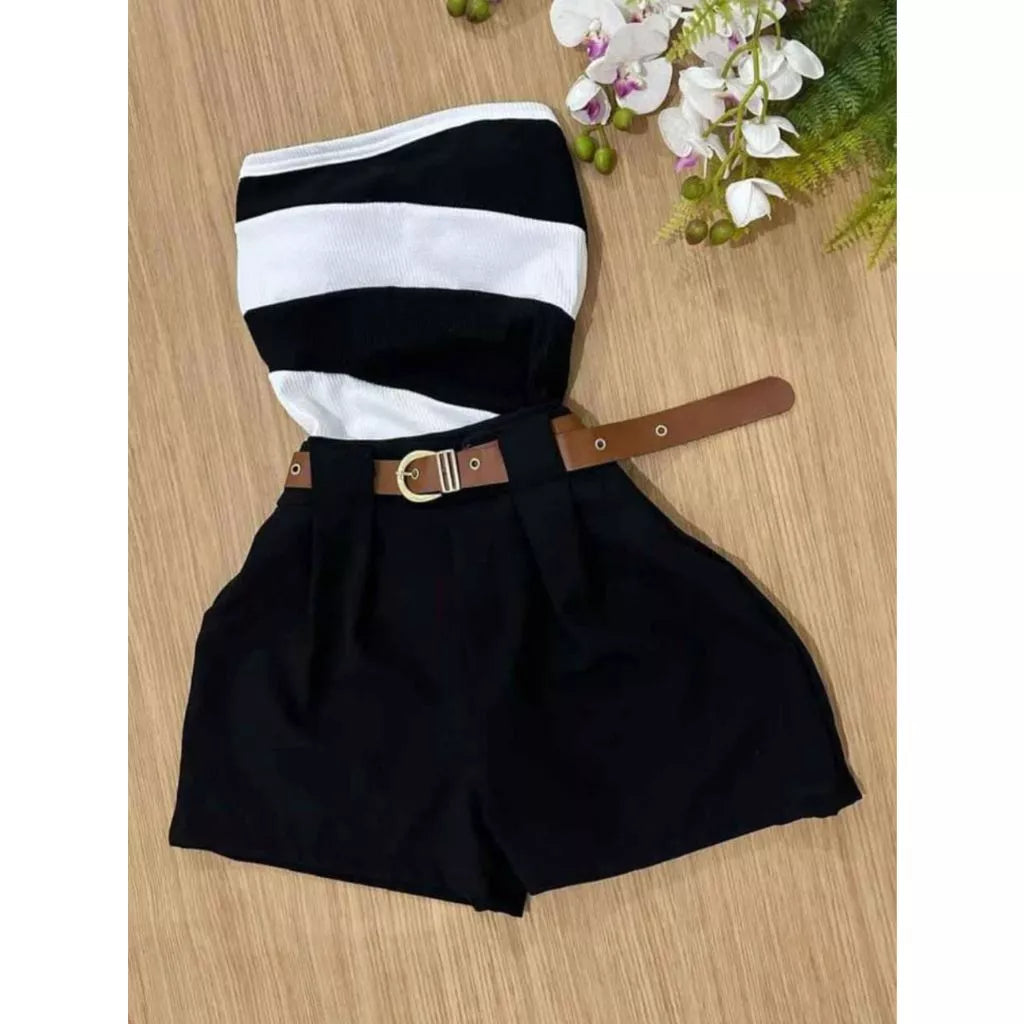 Conjunto Fany Acompanha Short Alfaiataria Com Cinto + Body Anarruga