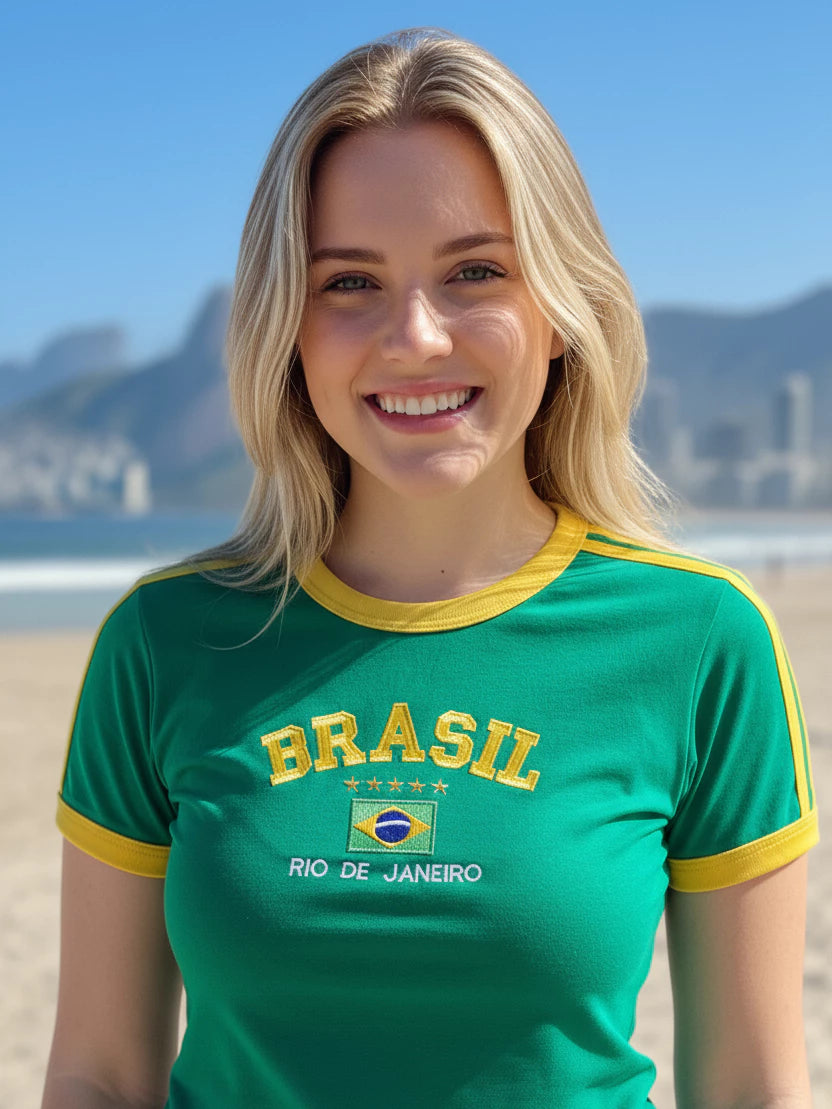 Camisa Brasil Bordada BabyLook